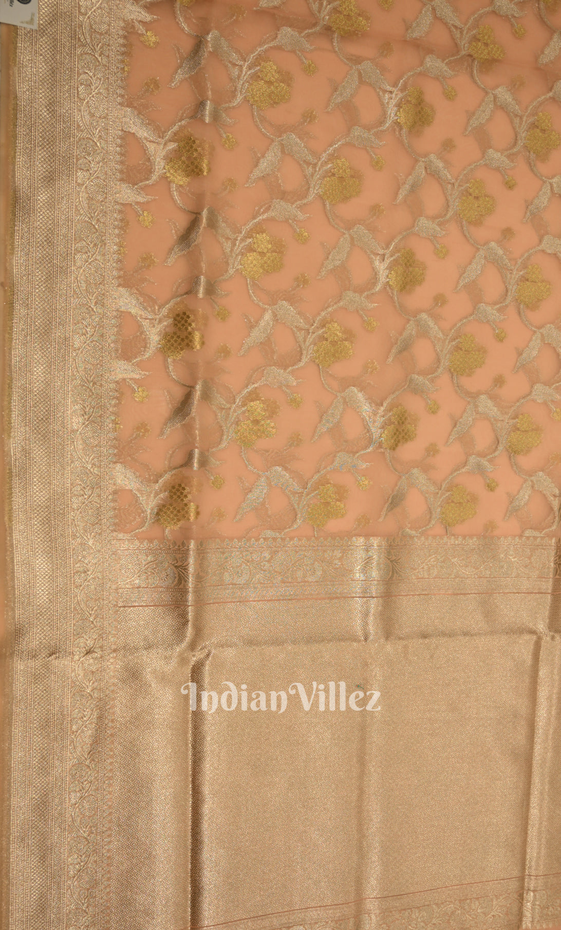 Peach Pink Chanderi Silk Banarasi Saree