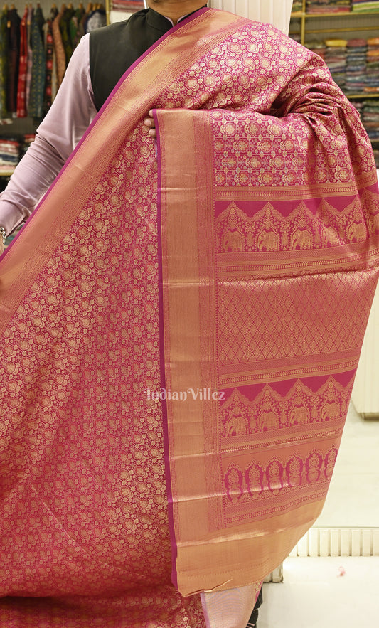 Rani Pink Pure  Brocade Kanjivaram Tissue Silk Saree