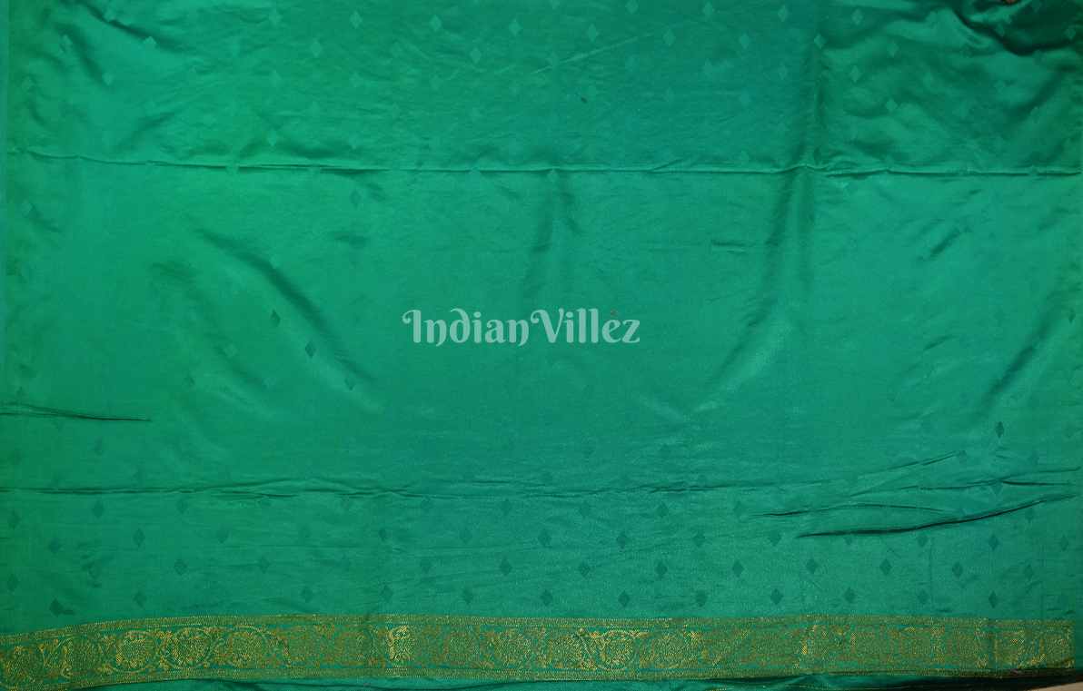 Rama Green Pure Satin Kanjivaram Silk Saree with Brocade Work