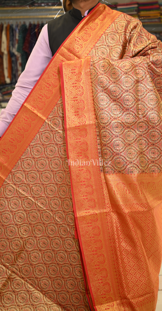 Olive Green Red Bridal Kanjivaram Silk Saree