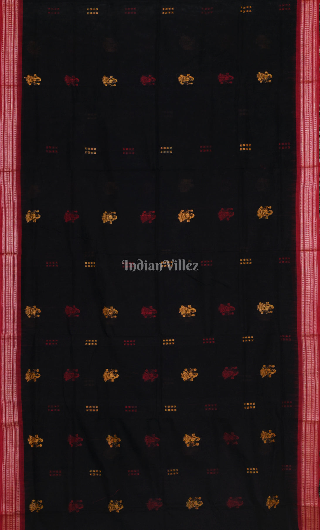 Black Red Doll Theme Odisha Ikat Bomkai Cotton Saree