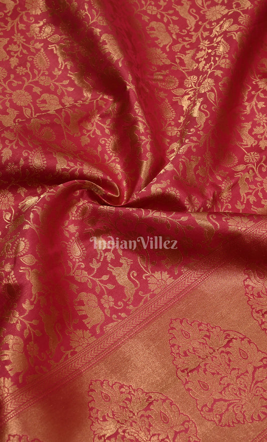 Azalea Pink Pure Kanjivaram Silk Saree with Zari Brocade