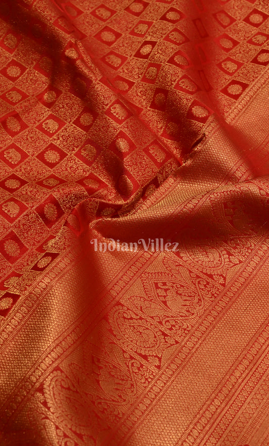 Bridal Red pure Kanjivaram Silk Saree with Zari Brocade 