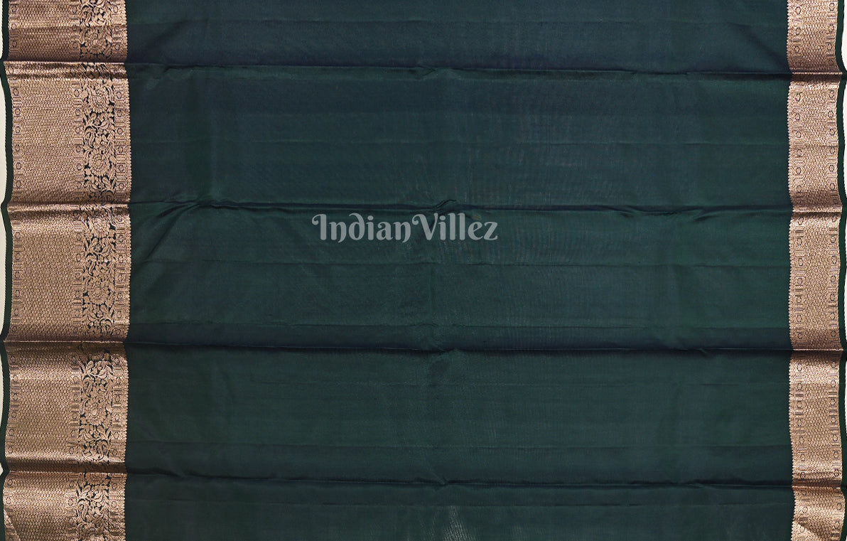 Bottle Green Pure Brocade Kanjivaram Silk Saree