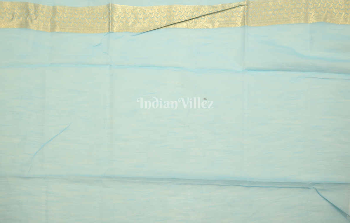 Sky Blue Floral Linen Saree