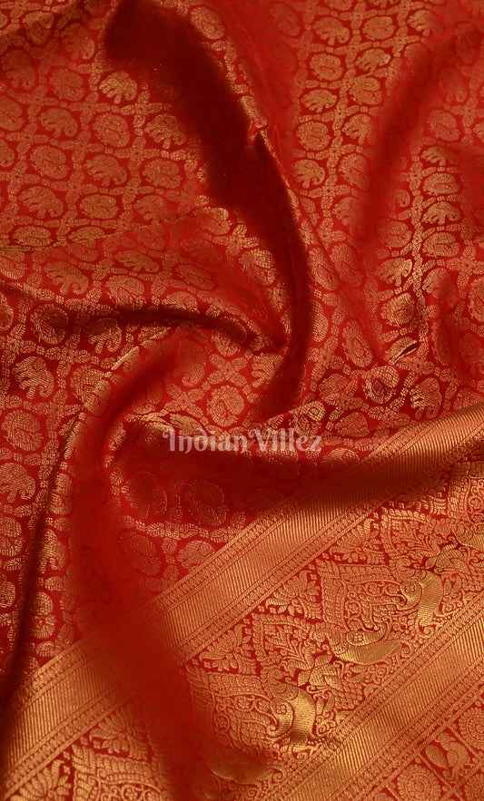 Vermilion Red pure Kanjivaram Silk Saree with Zari Brocade