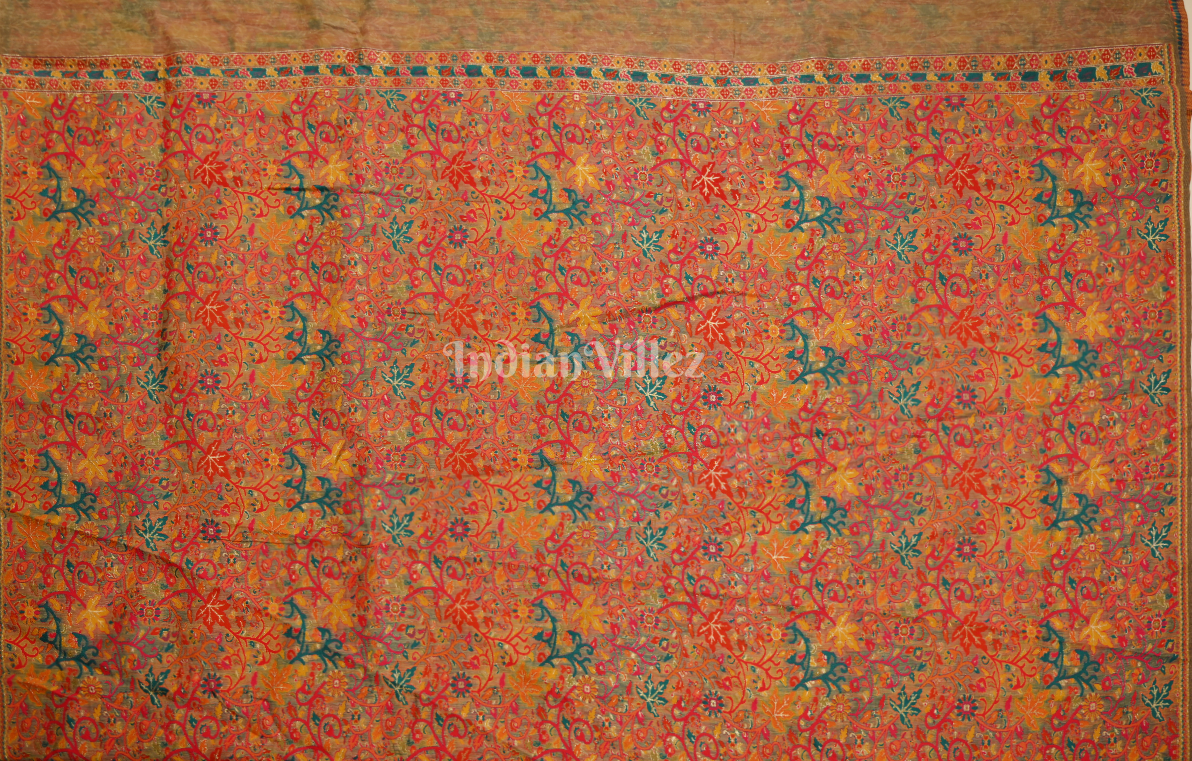 Mehendi Green Tree of Life Pure Kashmiri Cotton Pashmina Saree