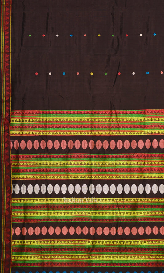 Coffee Buti Design Odisha Ikat Contemporary Silk Saree with Dongaria Anchal 