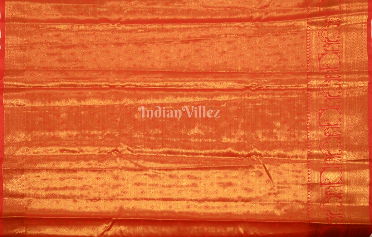 Rust Orange Golden Bridal Kanjivaram Silk Saree 