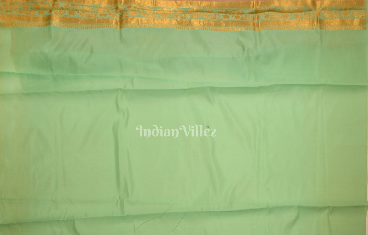 Peach Green Linen with Copper Zari Weaving Saree
