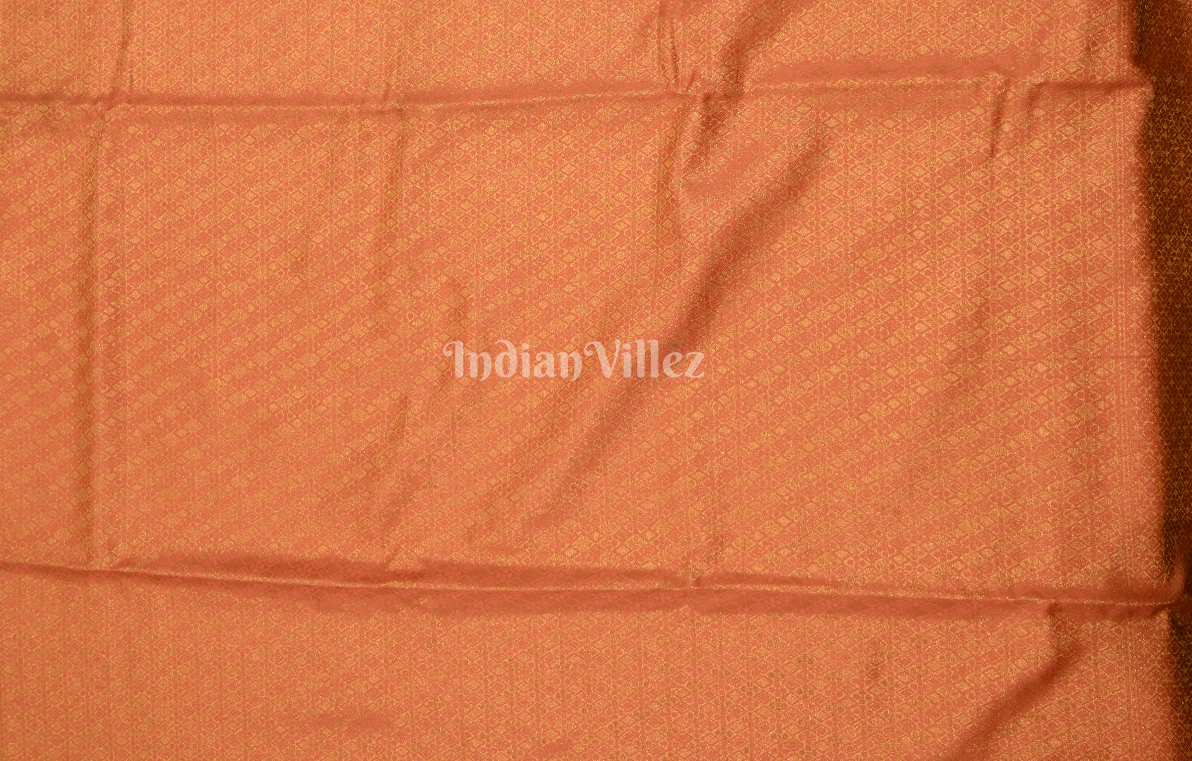 Green Oarnge Pure Zari Base Chaap Hand Woven Kanjivaram Silk Saree