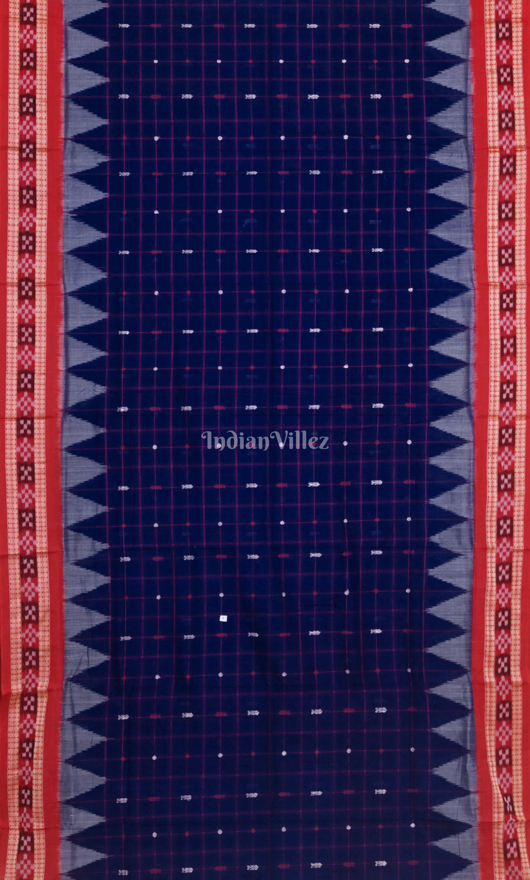 Blue Red Pasapali Border Odisha Ikat Sambalpuri Cotton Saree 