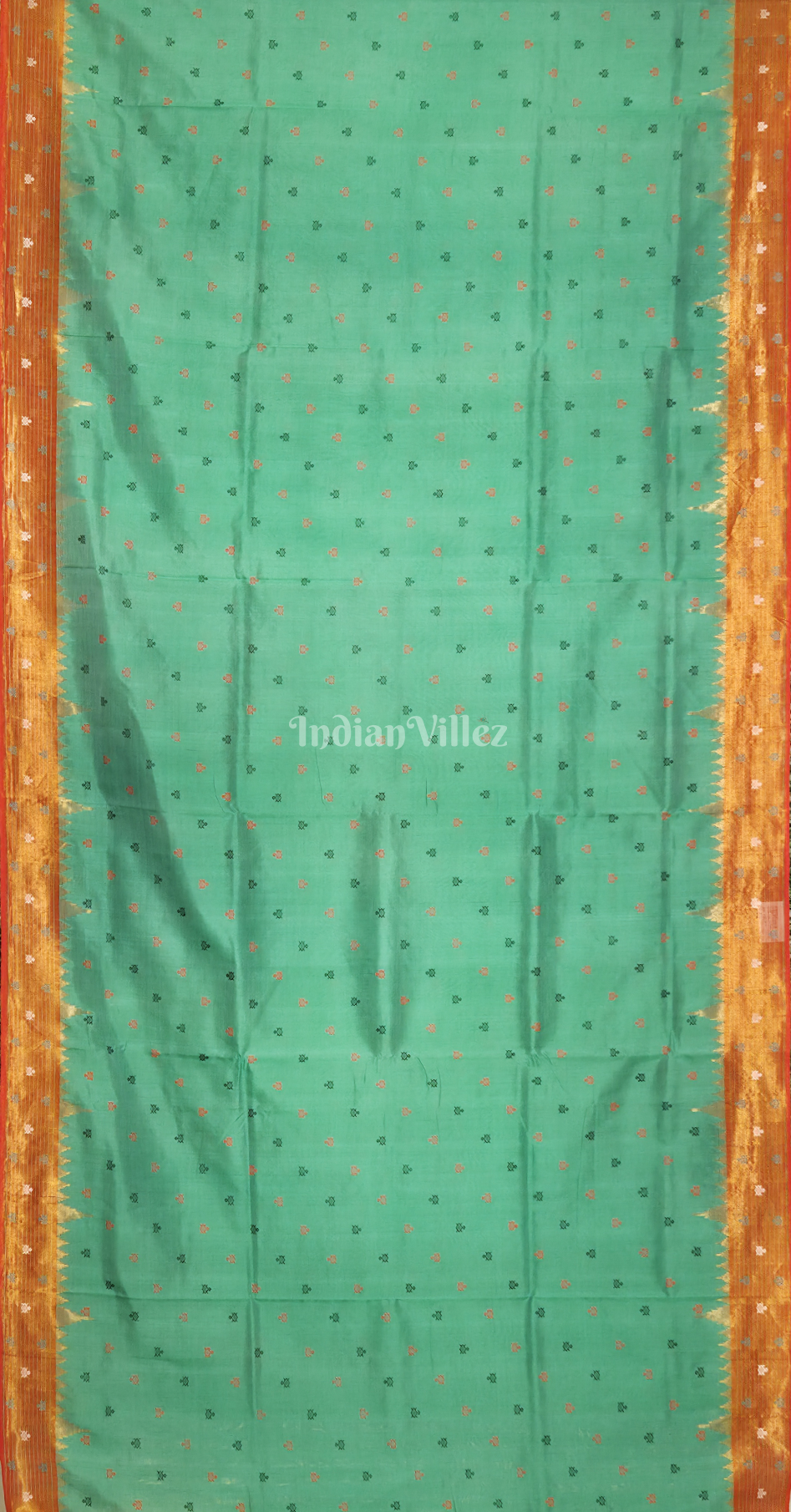Sea Green Red Turtle Motif Odisha Ikat Bomkai Sambalpuri Silk Saree 
