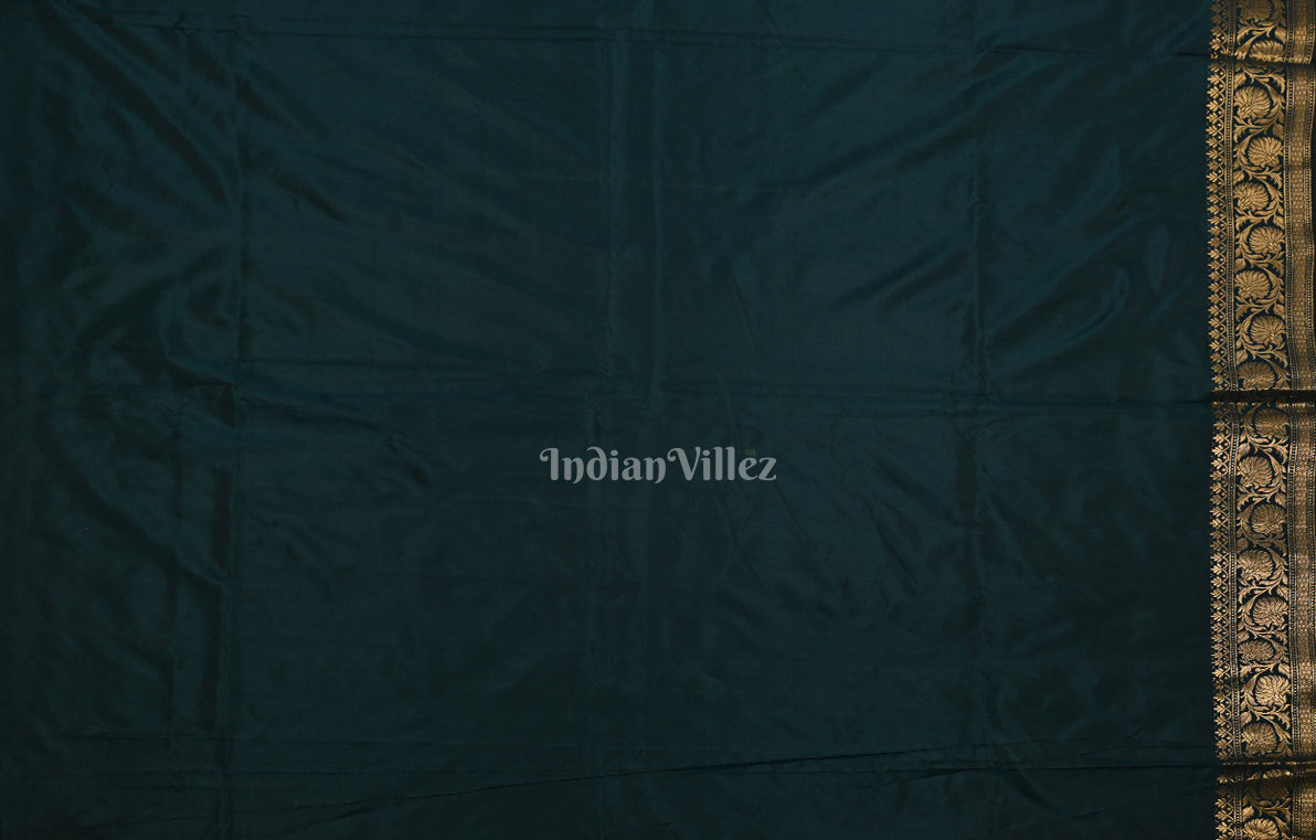 Bottle Green Pure Katan Silk Banarasi Saree