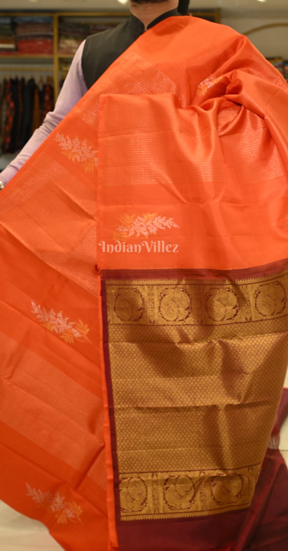Exclusive Orange maroon Brocade Pure Kanjivaram Silk Saree 