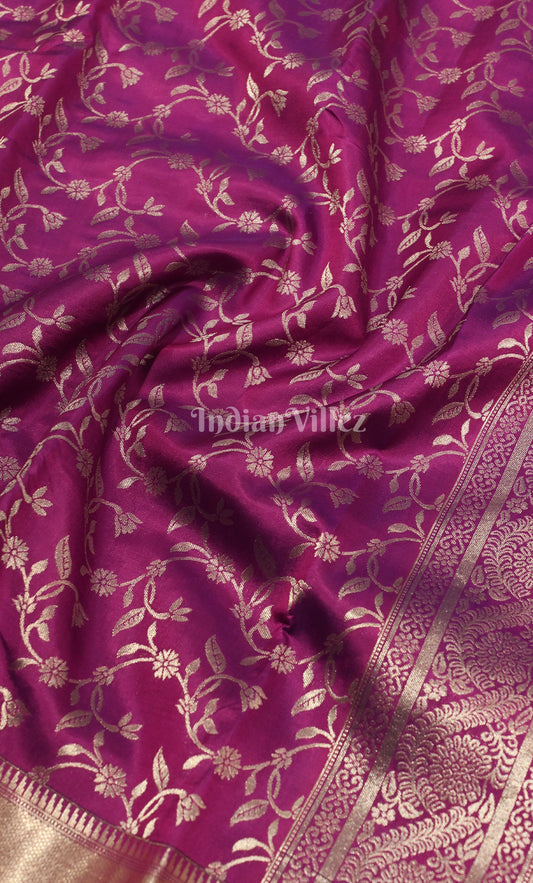 Plum Purple Blue Pure Kanjivaram Silk Saree with Zari Brocade 