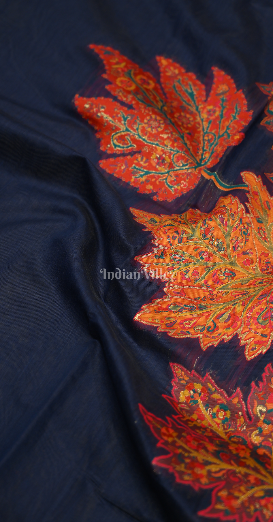 Blue Tree of Life Pure Kashmiri Cotton Pashmina Saree 