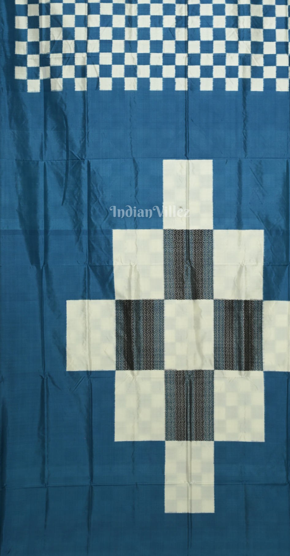White Blue Body Pasapali Odisha Ikat Contemporary Designer Silk Saree 