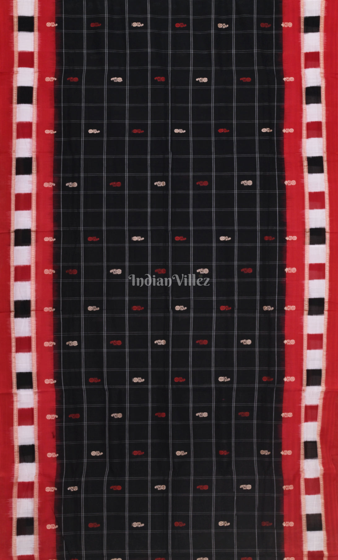 Black Red Pasapali Border Odisha Ikat Sambalpuri Cotton Saree