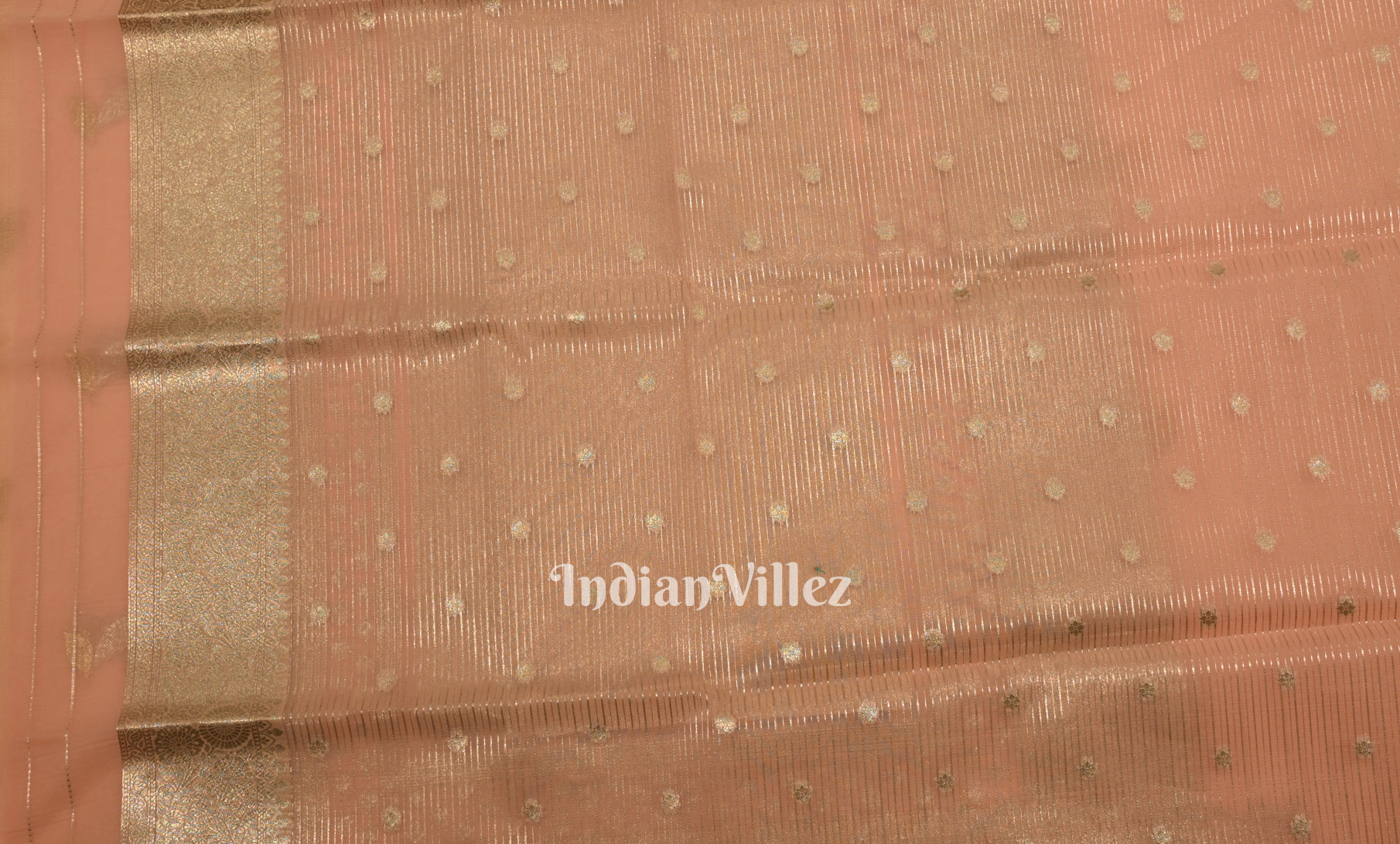 Peach Floral Motif Chanderi Silk Banarasi  Saree