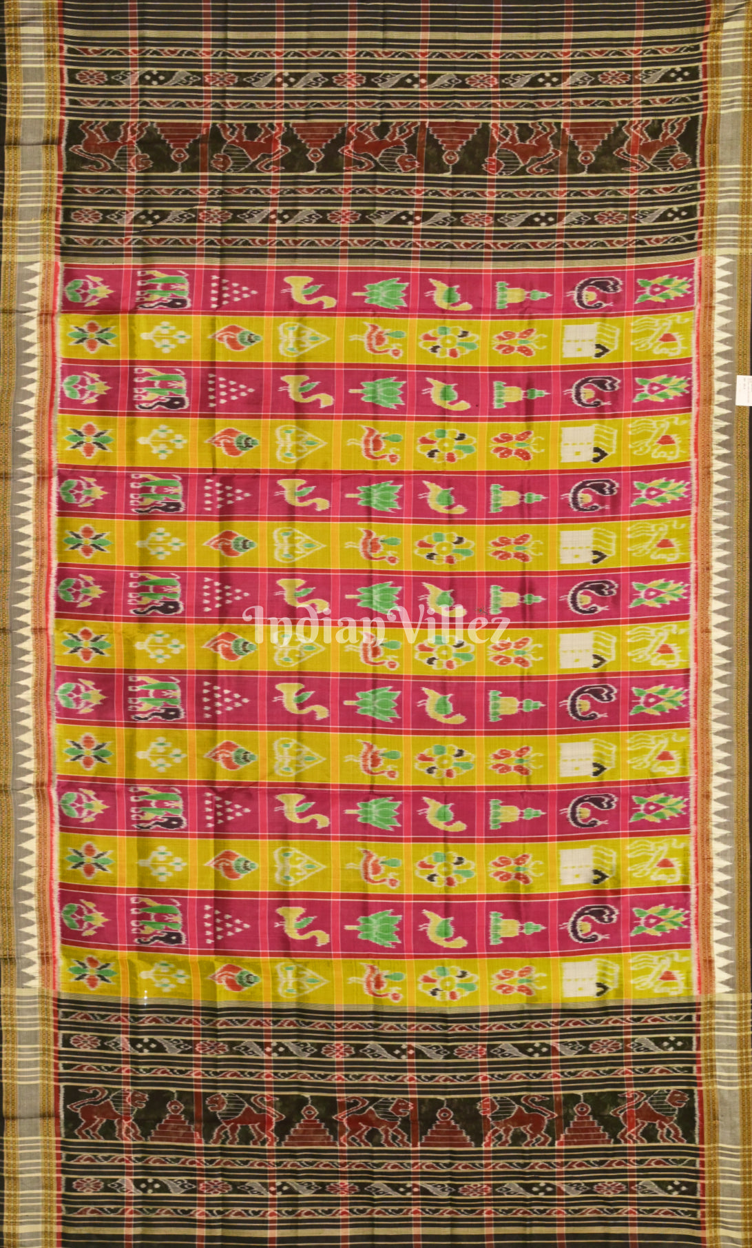 Pink Yellow Nabakothi Odisha Ikat Silk Dupatta 