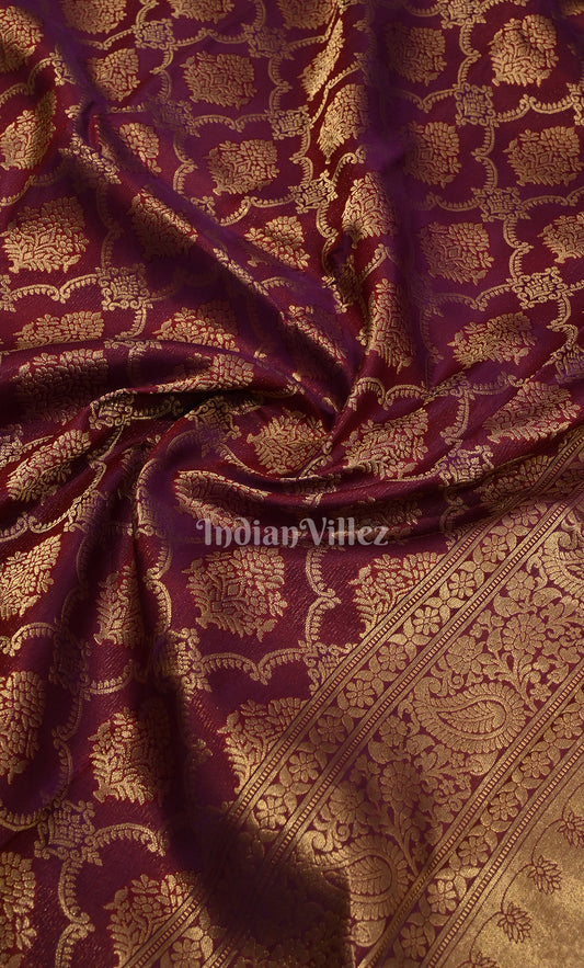 Bright Purple Wine pure Kanjivaram Silk Saree with  Zari Brocade 