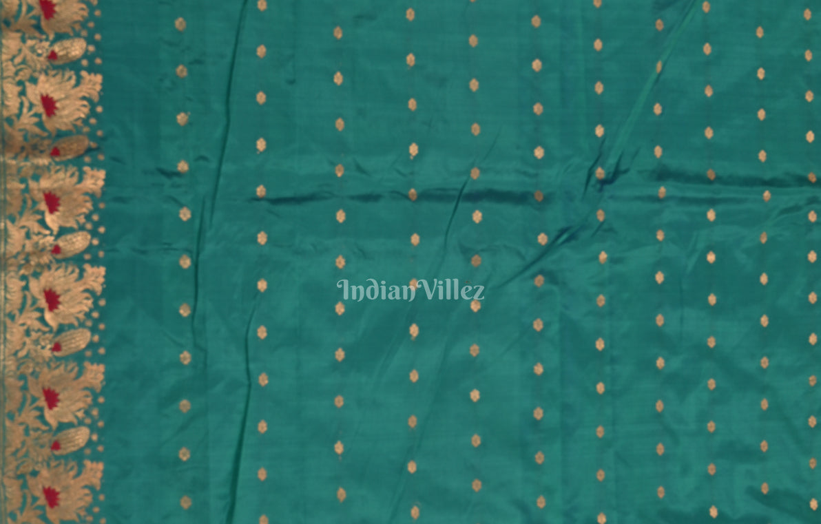 Teal Blue Pure Katan Silk Banarasi Saree