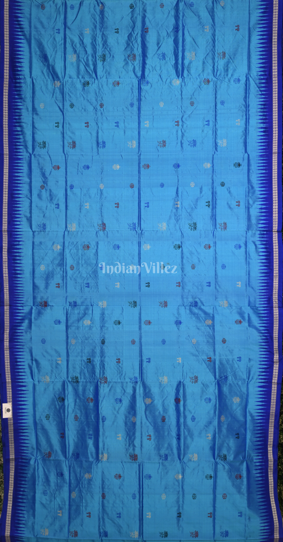 Sky Blue Laxmi Feet Lotus Odisha Ikat Bomkai Sambalpuri Silk Saree
