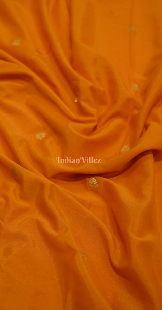 Orange Golden Pure Satin Crepe Silk Banarasi Saree