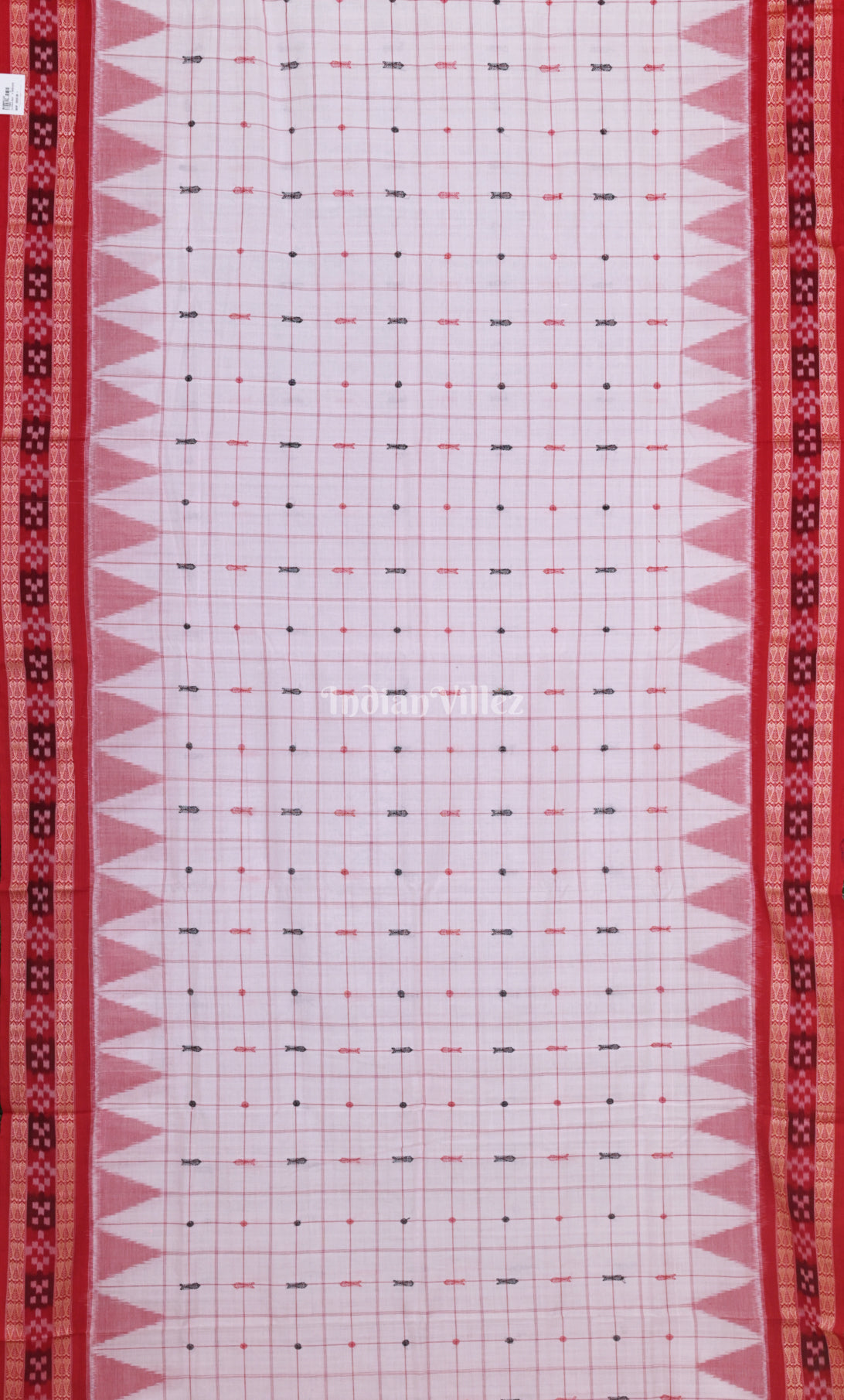 White Red Pasapali Border Odisha Ikat Sambalpuri Cotton Saree