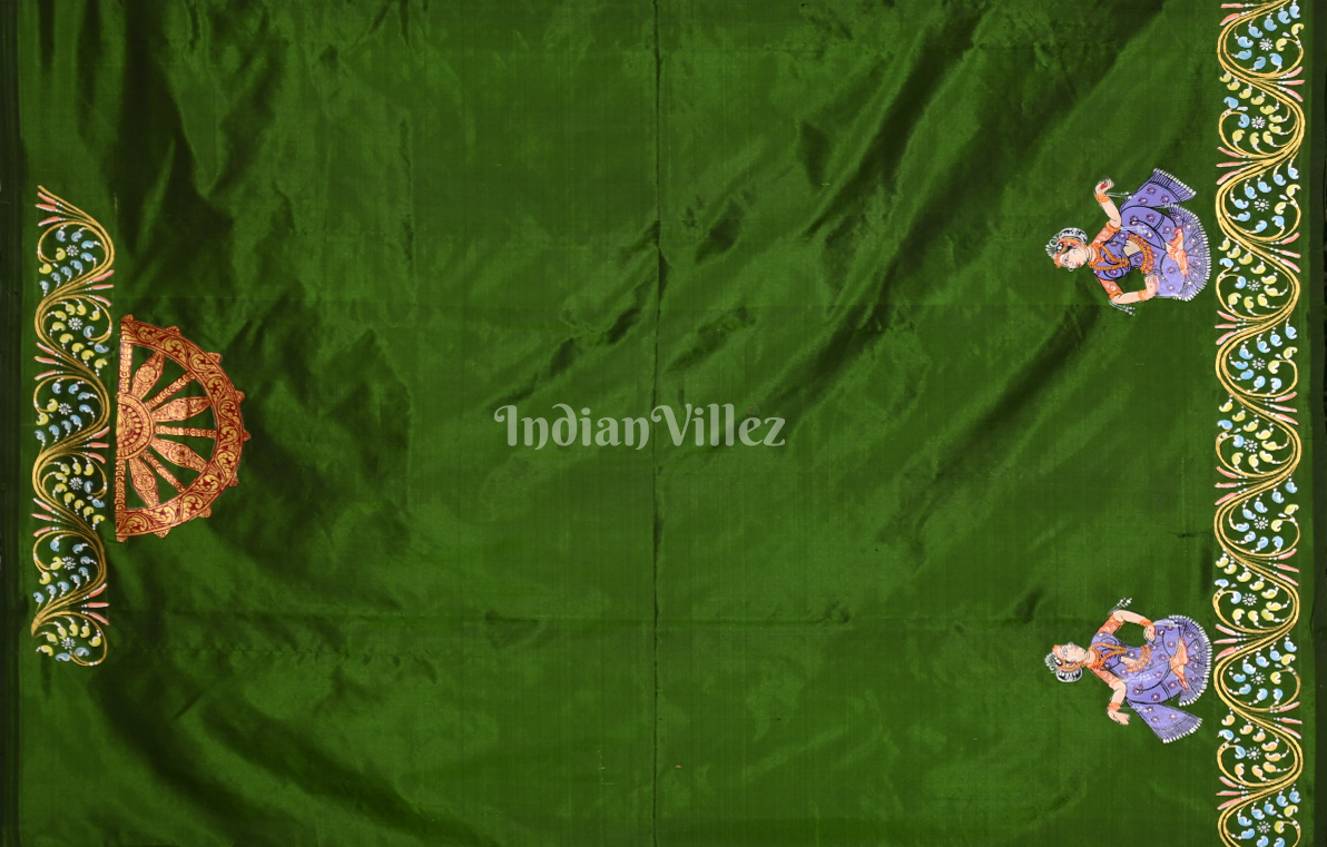 Purple Green Nartaki Konark Temple Hand-Painted Pattachitra Saree