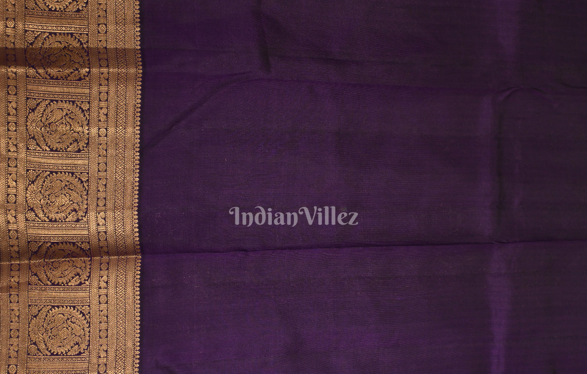 Deep Purple Golden Pure Kanjivaram Silk Saree with Zari Brocade 