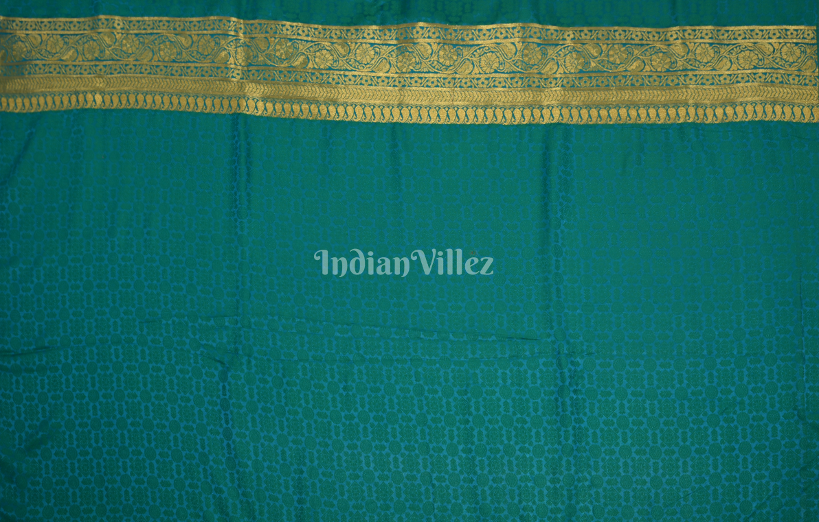 Teal Blue Pure Satin Weaving Silk Saree With Blouse Piece