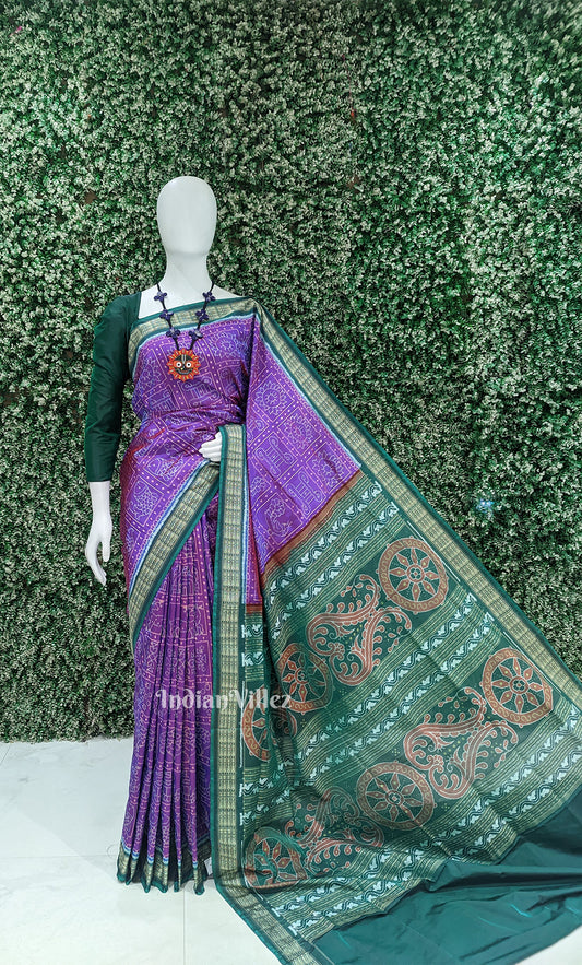 purple Green Tree Motif Odisha Ikat Sambalpuri Silk Saree