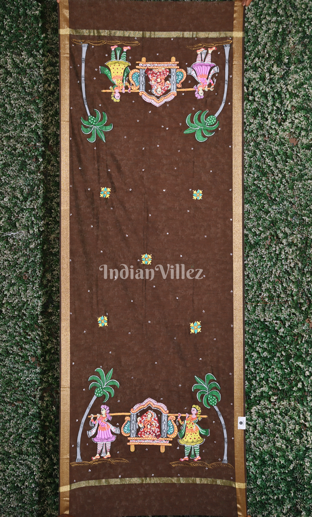 Coffee Doli Barat Theme Hand-Painted Patachitra Chanderi Dupatta