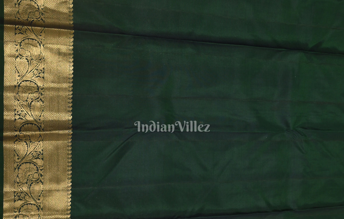 Bottle Green Pure Kanjivaram Silk Saree with Zari Brocade