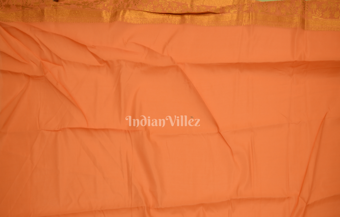 Pista Green Orange Linen with Copper Zari Weaving Saree