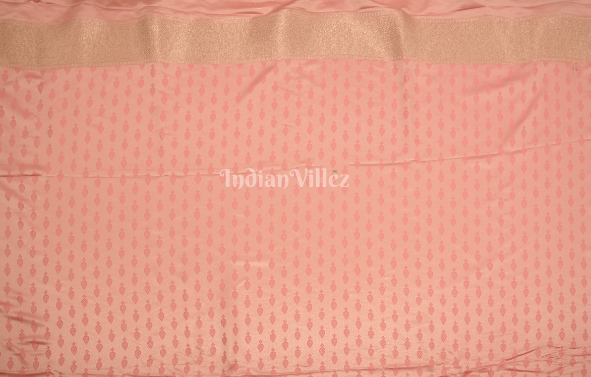 Salmon Pink Zari Banarasi Satin Silk Saree