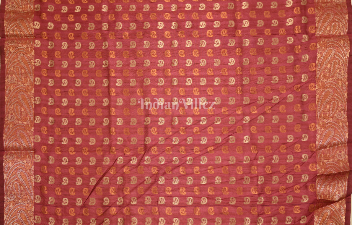 Cherry Red Tussar Silk Banarasi Saree 