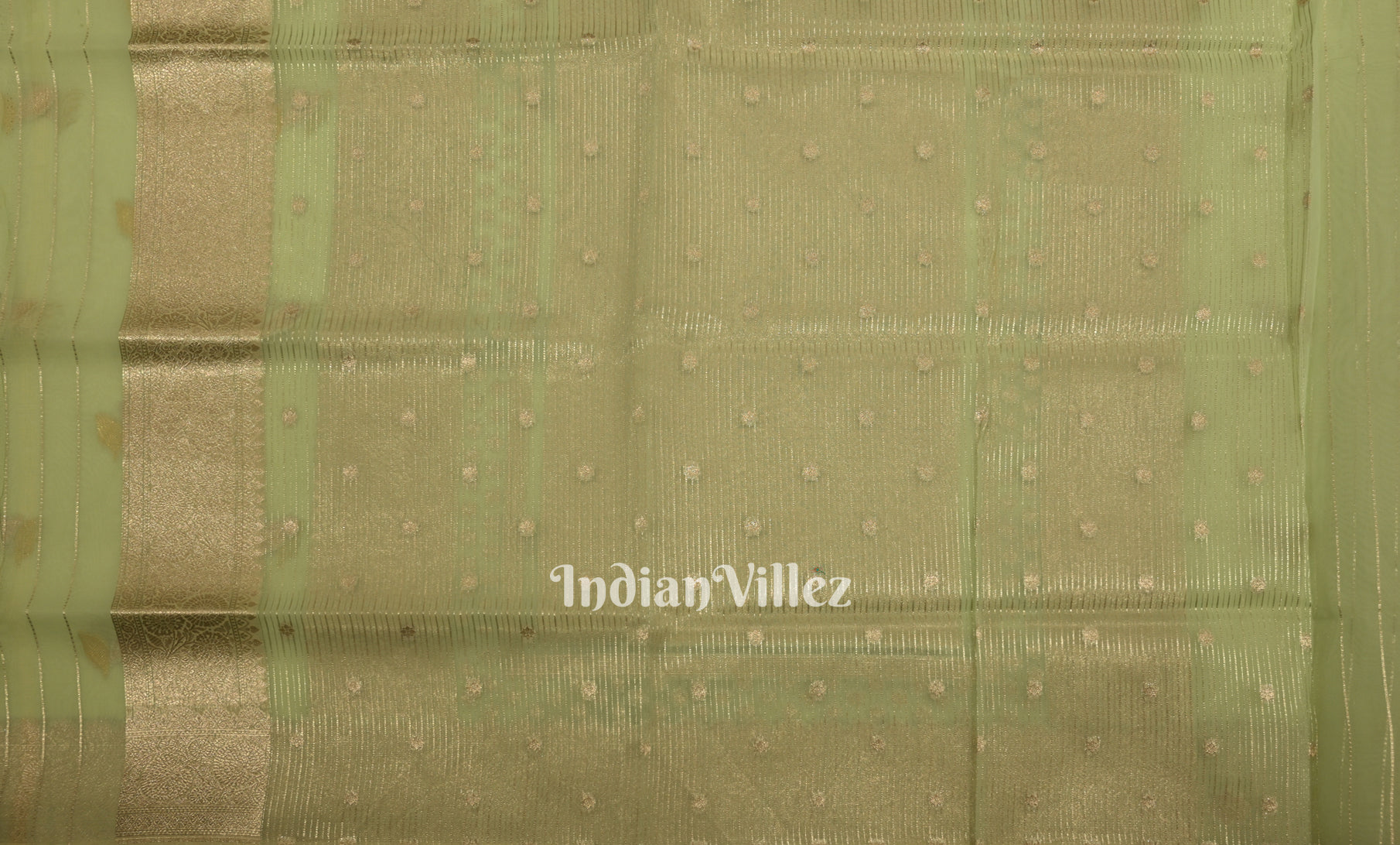 Pastel Green Leaf Motif Chanderi Silk Banarasi Saree