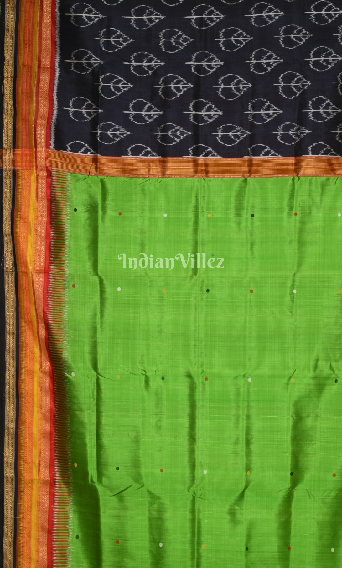 Parrot Green with Multi colour  Kathiphera Odisha Ikat Khandua Silk Saree 