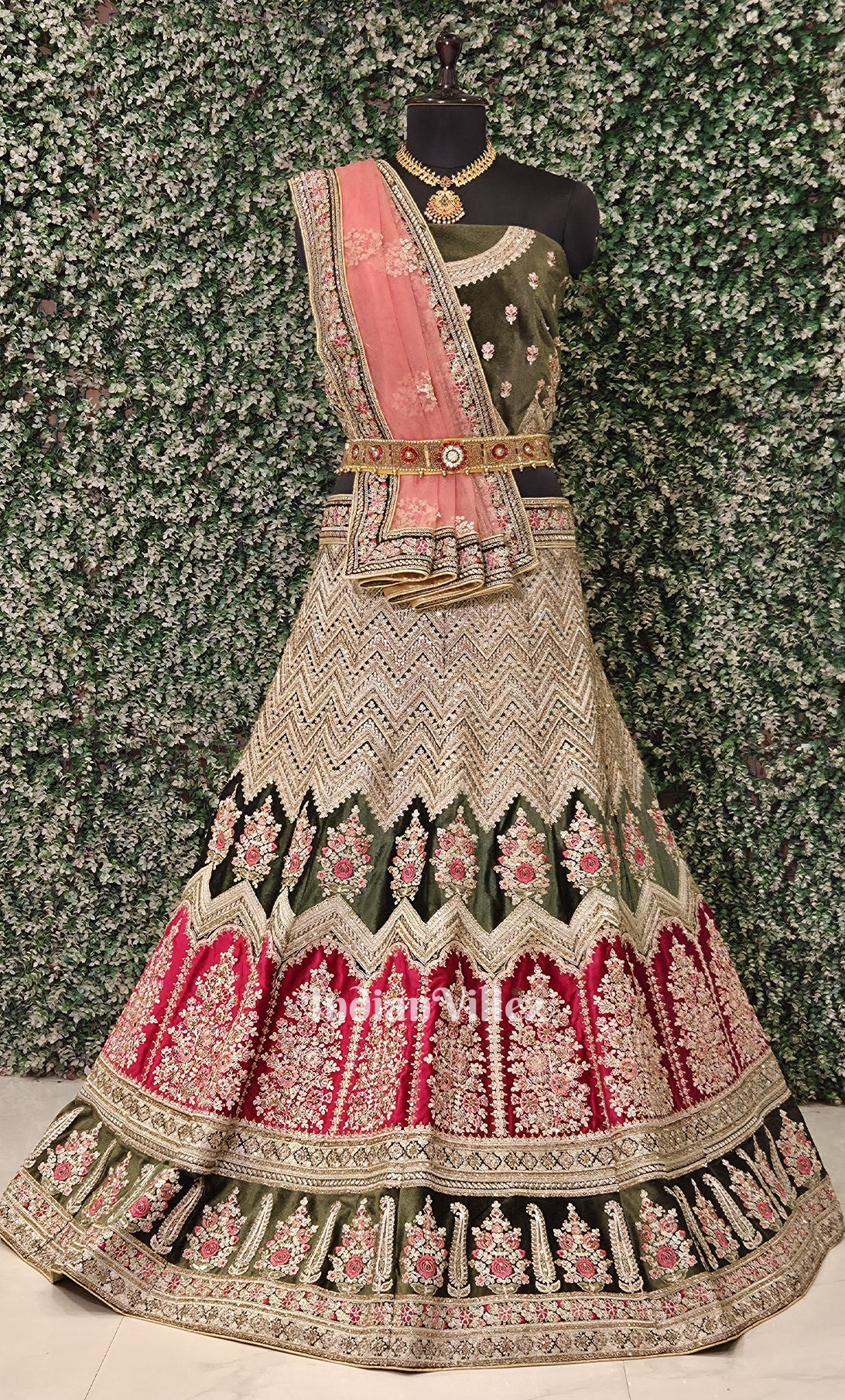 Exlusive Designer Olive Green Lehenga Choli With Dupatta