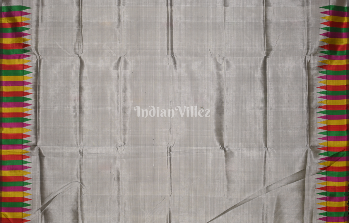 Powder Blue with Multi Colour Fish Motif Double Pallu Berhampuri Silk Saree 