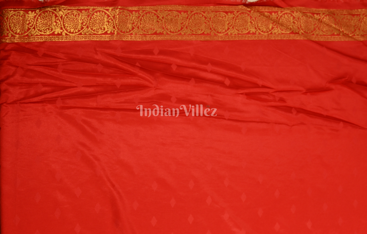 Red Pure Satin Kanjivaram Silk Saree with Brocade Work