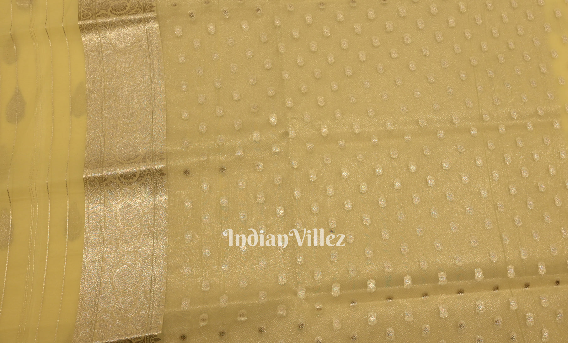 Cream Yellow Chanderi Silk Banarasi Saree 