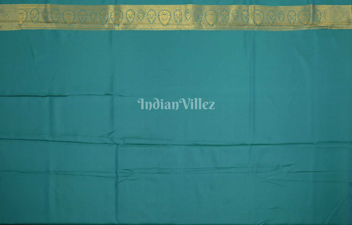 Teal Blue Floral Design Kanjivaram Silk Saree with Brocade Work