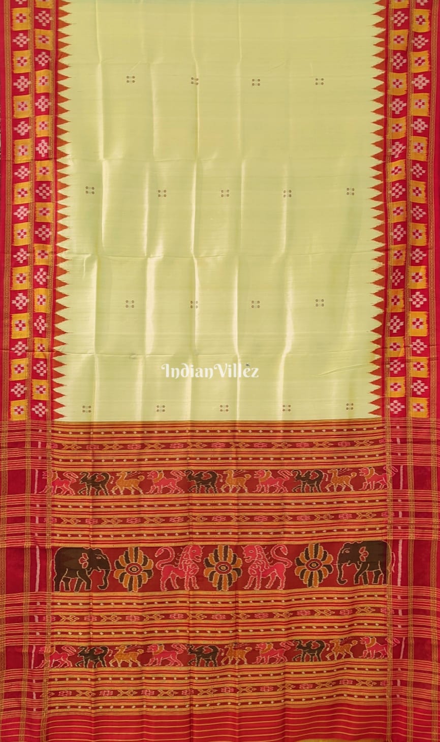 Cream Color Butta Design Khandua Silk Saree with Blouse Piece