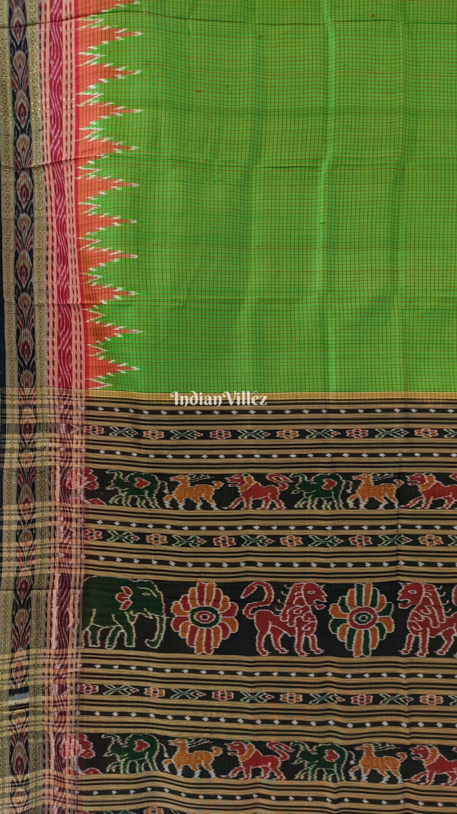 Parrot Green Sachipar Khandua Pata Silk Saree