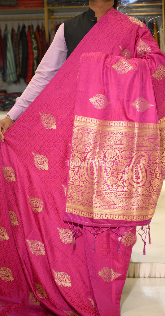 Magenta Pink Pure Satin Weaving Silk Saree With Blouse Piece
