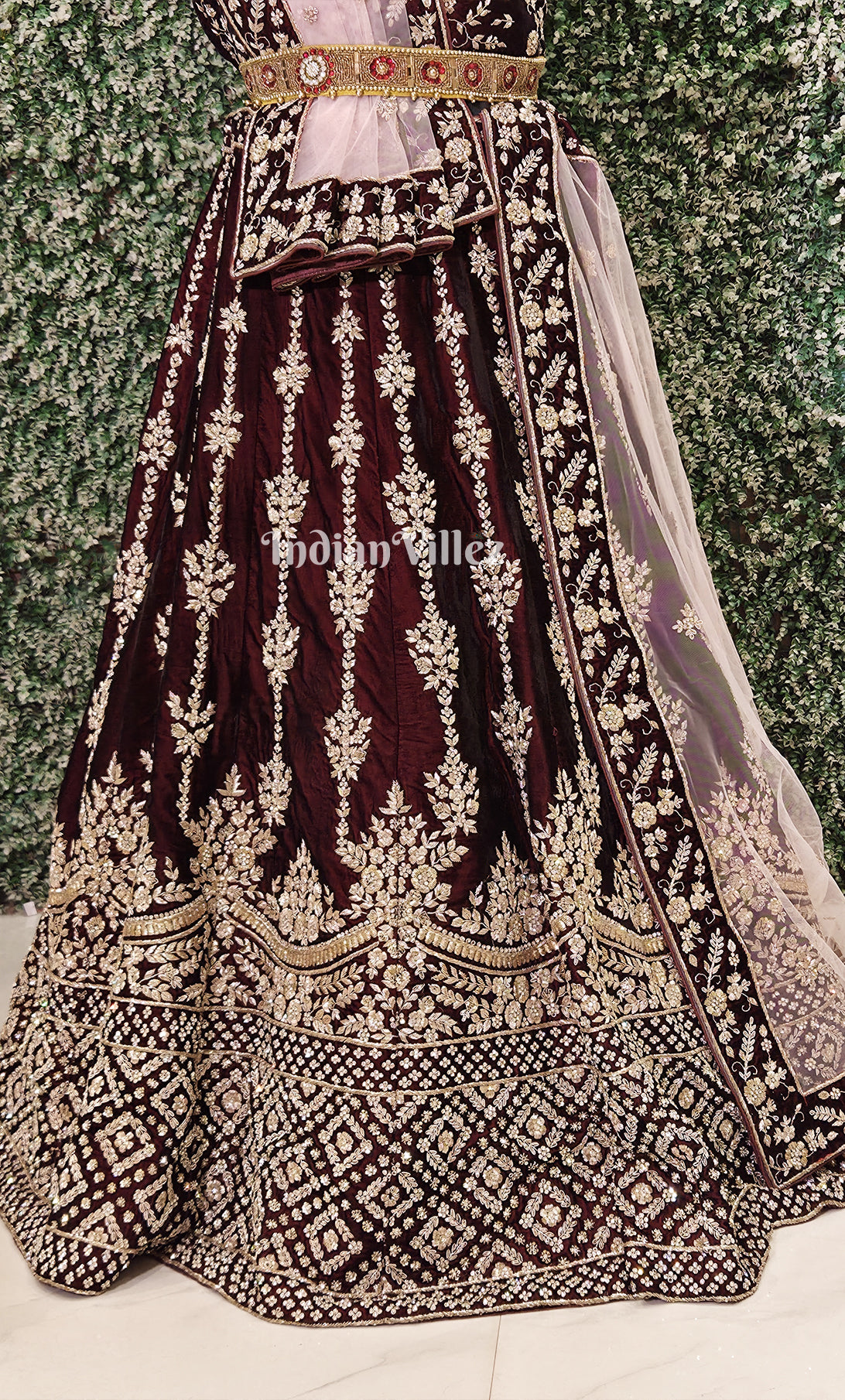 Stunning Designer Maroon Velvet Lehenga Choli With Dupatta 